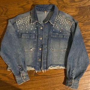 Free people raw edge studded Jean jacket